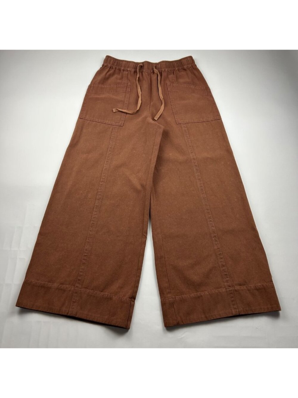 Cocoa Brown Canvas High Rise Wide Leg Cropped Pant FITS SMALL/MEDIUM